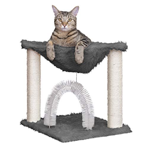 Product Cover Furhaven Pet Cat Furniture | Tiger Tough Plush Cat Tree Hammock Self-Grooming Entertainment Playground, Silver, One Size