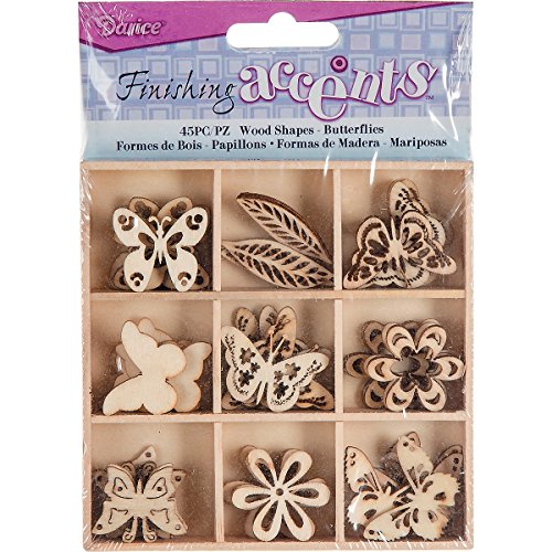 Product Cover Finishing Accents 23461 45 Piece Butterfly Theme Mini Laser Cuts Wood Shapes, Multicolor