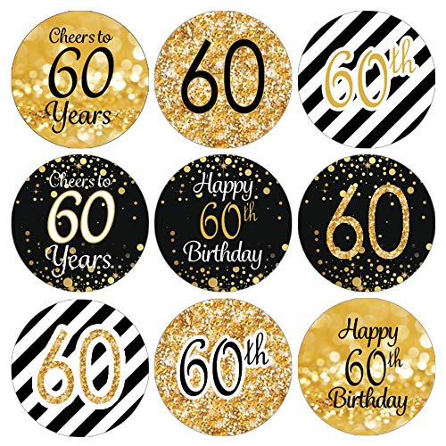 Product Cover DISTINCTIVS Black and Gold 60th Birthday Party Favor Labels - 180 Stickers