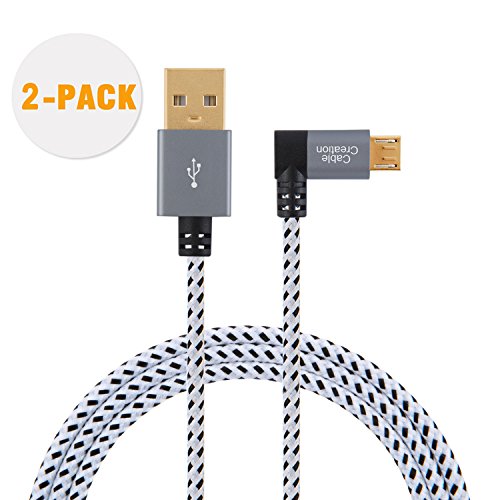 Product Cover CableCreation [2-Pack] 6.5 Feet Right Angle USB 2.0 Braided Cable, 90 Degree Vertical Right USB 2.0 A Male to Micro USB Male with Aluminium Case,2 Meters, Space Gray