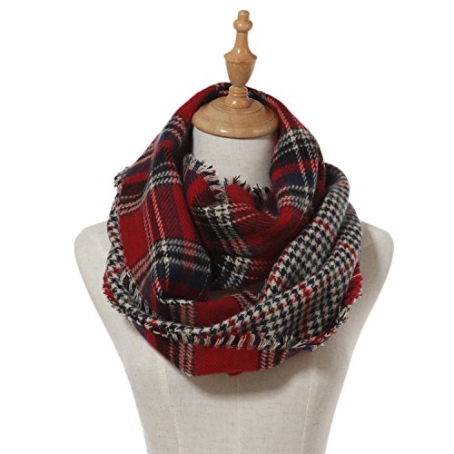 Product Cover Lucky Leaf Women Winter Checked Pattern Cashmere Feel Warm Plaid Infinity Scarf