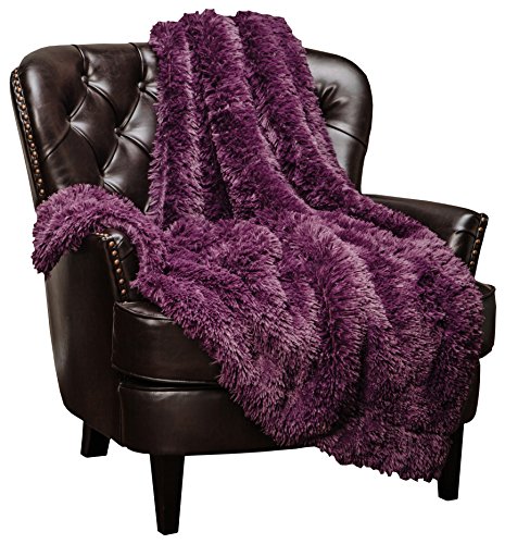 Product Cover Chanasya Shaggy Longfur Faux Fur Throw Blanket - Fuzzy Lightweight Plush Sherpa Fleece Microfiber Blanket - for Couch Bed Chair Photo Props (50x65 Inches) Purple Aubergine
