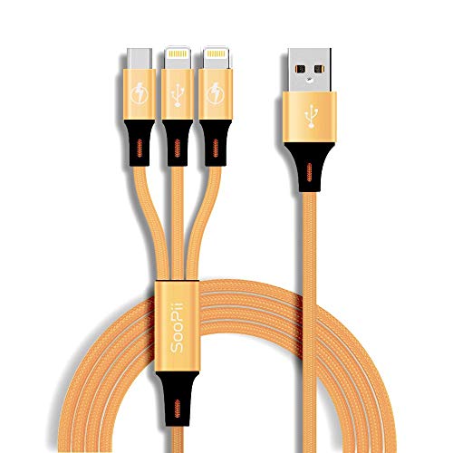Product Cover Jabox Nylon Braided fast charging Multi-USb for apple iphone and micro charging cable (1.2 Meter, Gold)