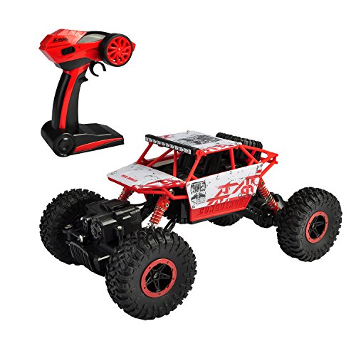 Product Cover hapinic RC Car with Two Battery 4WD 2.4Ghz 1/18 Crawlers Off Road Vehicle Toy Remote Control Car Red Color