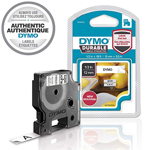 Product Cover DYMO D1 Durable Labeling Tape for LabelManager Label Makers, Black Print on White Tape, 1/2