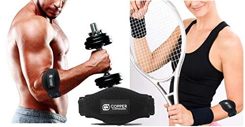 Product Cover Copper Tennis Elbow Brace Forearm Strap. Guaranteed Highest Copper Content. Patent Pending. The Only Copper Tennis + Golfers Elbow Brace. Gel Fit Pad Support Lateral Epicondylitis Tendonitis. Single