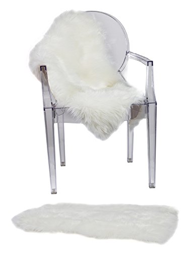 Product Cover RUGLUSH Super Soft Sheepskin Chair Cover Seat Cushion Pad- Excellent Quality Faux Fur Rug - Modern, Stylish Design - Used As an Area Rug Or Across Your Armchair - Back Lining Suede Fabric 2ft x 3ft