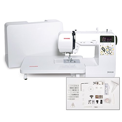 Product Cover Janome JW8100 Fully-Featured Computerized Sewing Machine with 100 Stitches, 7 Buttonholes, Hard Cover, Extension Table and 22 Accessories