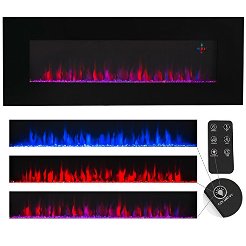 Product Cover XtremepowerUS Allure Linear Wall Mount Smokeless Electric Fireplace 50-inch Wide w/ 3 Changeable Flame Color Timer Remote