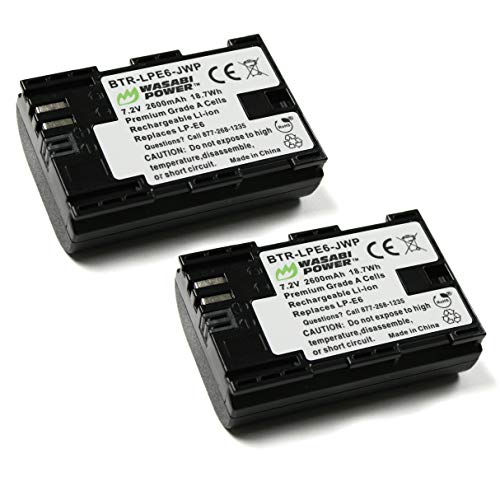 Product Cover Wasabi Power LP-E6, LP-E6N (2-Pack) Battery for Canon EOS 5D Mark II, Mark III, Mark IV, 5DS, 5DS R, 6D, 60D, 60Da, 6D Mark II, 7D, 7D Mark II, 70D, 80D, R, XC10, XC15