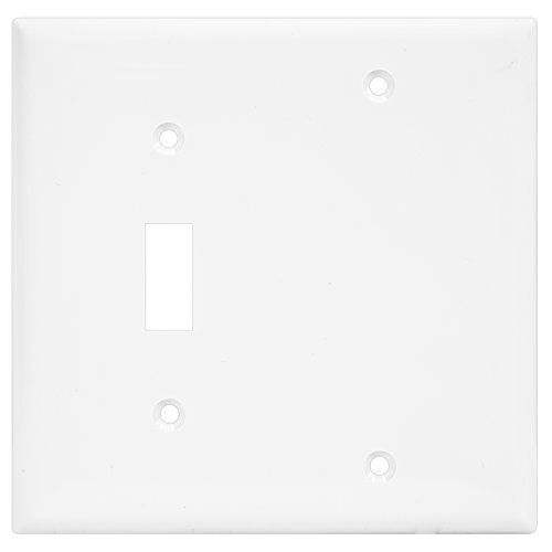 Product Cover Enerlites Combination Wall Plate (Blank Device/Toggle Switch), Standard Size 2-Gang, Polycarbonate Thermoplastic, White 880111-W