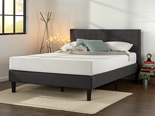 Product Cover Zinus Shalini Upholstered Diamond Stitched Platform Bed / Mattress Foundation / Easy Assembly / Strong Wood Slat Support / Dark Grey, King
