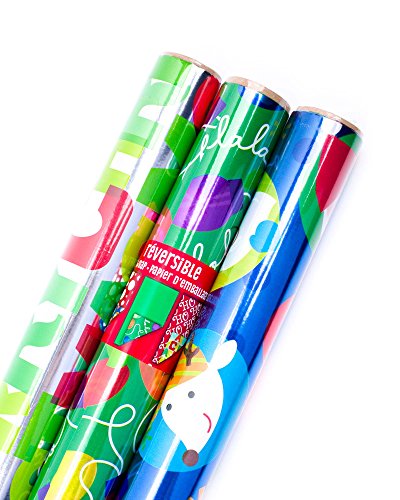 Product Cover Hallmark Reversible Christmas Wrapping Paper Bundle, Foil Kids (Pack of 3, 60 sq. ft. ttl.)