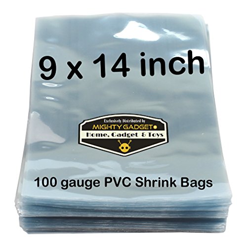 Product Cover 100 pcs Quality 9 x 14 inch PVC Shrink Wrap Bags for Books, Soaps, Bath Bombs, Bottles, Crafts & DIY Products by Mighty Gadget (R) - 100 gauge