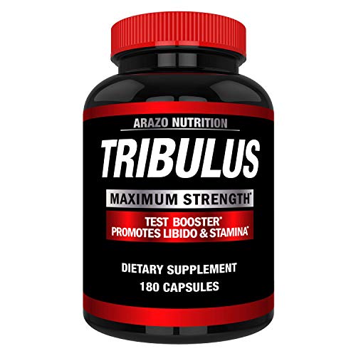 Product Cover Tribulus Terrestris Extract Powder - Testosterone Booster with Estrogen Blocker - 45% Steroidal Saponins 1500mg - Arazo Nutrition USA - 180 Capsules
