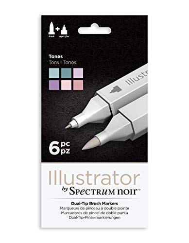 Product Cover Illustrator by Spectrum Noir 6 Piece Twin Tip Artist Alcohol Marker, Tones