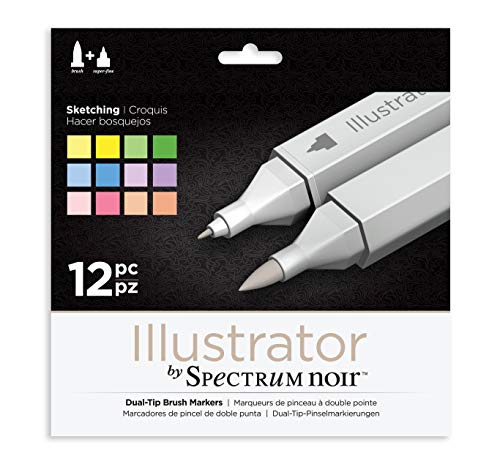 Product Cover Illustrator by Spectrum Noir 12 Piece Twin Tip Artist Alcohol Marker, Sketch