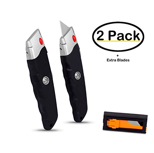 Product Cover Internet's Best Premium Utility Knife - Set of 2 - Retractable Razor Knife Set - Extra Blade Refills - Box Cutter Locking Razor Knife