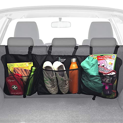 Product Cover KangoKids Trunk Organizer for Car and SUV - Keep Your Trunk Tidy and Organized with Ease - Space Saving Trunk Cargo Organizer with 3 Large Mesh Pockets - Lightweight, Easy to Install Organizers.