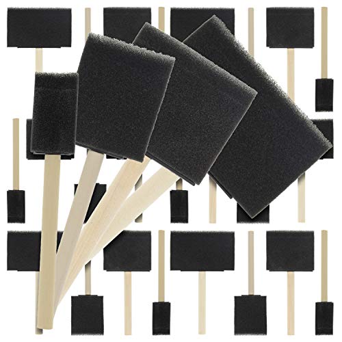 Product Cover US Art Supply Variety Pack Foam Sponge Wood Handle Paint Brush Set (Value Pack of 20 Brushes) - Lightweight, durable and great for Acrylics, Stains, Varnishes, Crafts, Art