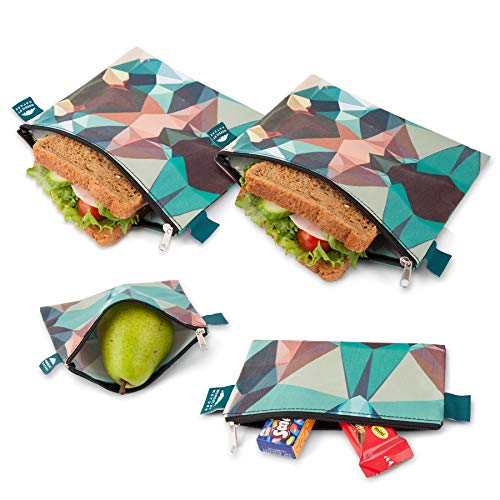 Product Cover Nordic By Nature 4 Pack - Reusable Sandwich Bags Dishwasher Safe BPA Free - Durable Washable Quick Dry Cloth Baggies -Reusable Snack Bags For Kids School Lunches - Easy Open Zipper - (Mosaic Camo)