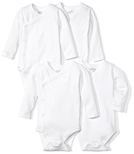 Product Cover Moon and Back Baby Set of 4 Organic Long-Sleeve Side-Snap Bodysuits, White Cloud, 3-6 Months