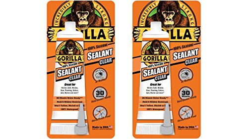 Product Cover Gorilla 100 Percent Silicone Sealant Caulk, 2.8 ounce Squeeze Tube, Clear, (2 Pack)