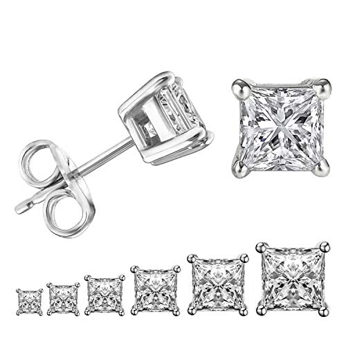 Product Cover LIEBLICH Womens Princess Cut Cubic Zirconia Stainless Steel Earring Studs 6 Pairs