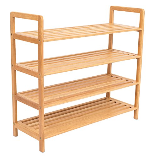 Product Cover BIRDROCK HOME Free Standing Bamboo Shoe Rack - 4 Tier - Wood - Closets and Entryway - Organizer - Fits 12 Pairs of Shoes