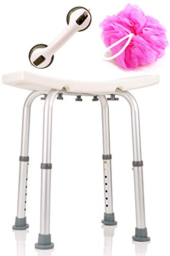 Product Cover DR. MAYA Adjustable Bath and Shower Chair with Free Suction Assist Shower Handle Large White Anti-Slip Bench Bathtub Stool Seat with Aluminum Legs (Shower Chair)