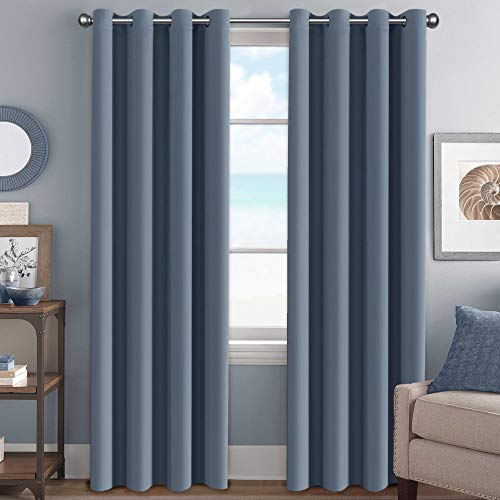 Product Cover H.VERSAILTEX Premium Blackout Thermal Insulated Room Darkening Curtains for Bedroom/Living Room - Grommet Top (Stone Blue,52 by 84 - Inch,Set of 2 Panels)
