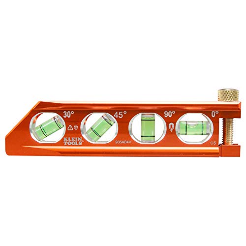 Product Cover Klein Tools 935AB4V Level, Torpedo Level is a Magnetic Conduit Level with 4 Vials, V-Groove and Magnet Track, High Viz Orange
