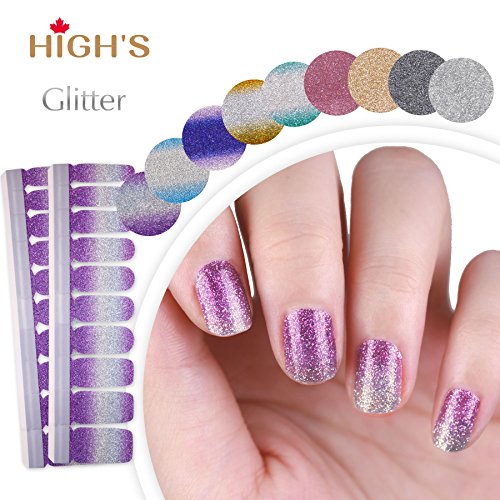 Product Cover HIGH'S EXTRE ADHESION 20pcs Nail Art Transfer Decals Sticker Glitter Series The Cocktail Collection Manicure DIY Nail Polish Strips Wraps for Wedding,Party,Shopping,Travelling (Blueberry Wine)