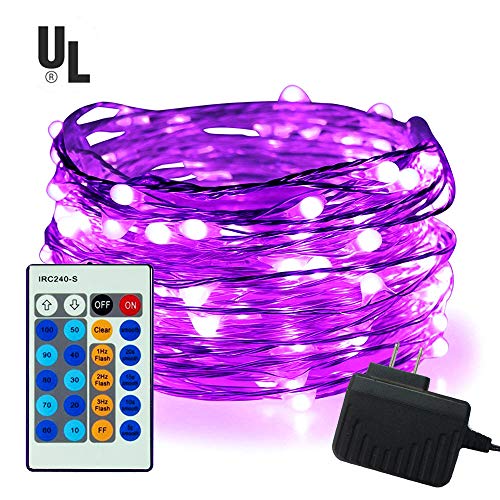 Product Cover 100 LED String Lights,Easest 33 feet Long Copper Wire Starry Lights Dimmable Fairy Lights with Remote Control for Bedroom,Halloween Christmas Easter Home,Party,Patio,Tree,Wedding Decoration (Purple)