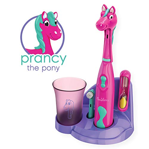 Product Cover Brusheez Kid's Electric Toothbrush Set - Prancy the pony - Includes Battery-Powered Toothbrush, 2 Brush Heads, Cute Animal Cover, Sand Timer, Rinse Cup & Storage Base