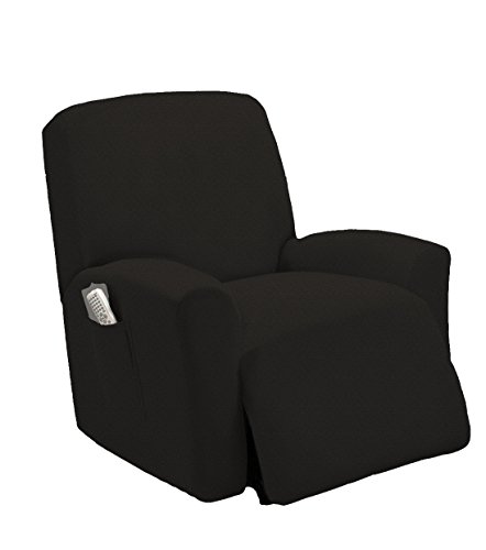 Product Cover Golden Linens One Piece Stretch Recliner Chair Furniture Slipcovers with Remote Pocket Fit Most Recliner Chairs (Black)