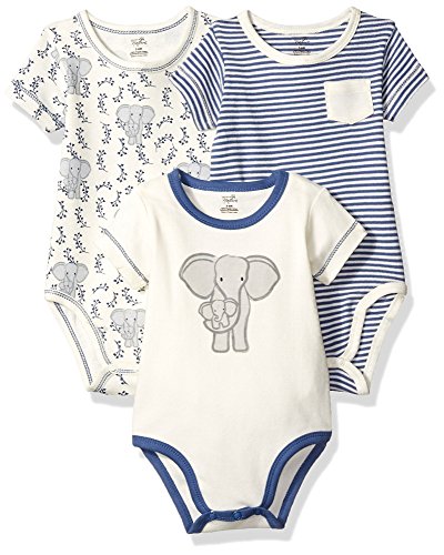 Product Cover Touched by Nature Unisex Baby Organic Cotton Bodysuits, Elephant 3-Pack, 3-6 Months