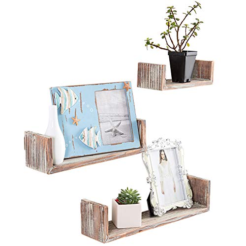 Product Cover MyGift Wall Mounted Torched Wood U-Shaped Floating Shelves, Set of 3