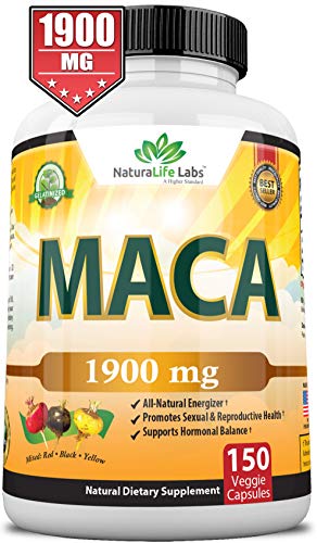 Product Cover Organic Maca Root Black, Red, Yellow 1900 MG per Serving - 150 Vegan Capsules Peruvian Maca Root Gelatinized 100% Pure Non-GMO Supports Reproductive Health Natural Energizer
