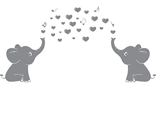 Product Cover Elephant Family Wall Decal With Hearts Music Quote Art Baby Nursery Wall Decor (Grey) - 24