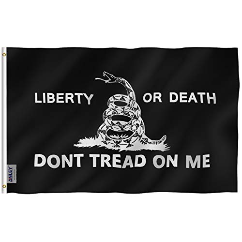 Product Cover Anley Fly Breeze 3x5 Foot Liberty Or Death Gadsden Flag - Vivid Color and UV Fade Resistant - Canvas Header and Double Stitched - Don't Tread On Me Flags Polyester with Brass Grommets 3 X 5 Ft