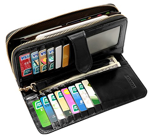 Product Cover Heshe Women's Long Wallets Money Clip Card Case Holder Large Capacity Purse Clutch for Ladies with Wrist Strap (Black-E)
