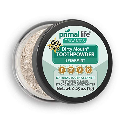 Product Cover Primal Life Organics | Dirty Mouth Organic Tooth Powder | Gently Polishes, Whitens, Re-Mineralizes, Strengthens Teeth | 0.25 ounces (1 month supply) | Spearmint