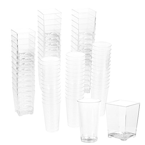 Product Cover 72-Piece Plastic Shot Glass and Square Dessert Cup, Disposable Wall Shooter, Appetizer Cups for Parties, Weddings and More, 3 Oz and 5 Oz