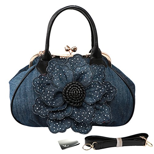 Product Cover kilofly Women's Large Flower Denim Satchel Handbag Shoulder Bag + KF Money Clip