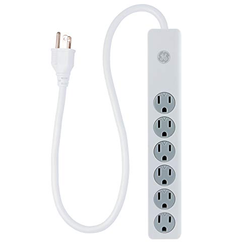 Product Cover GE 6 Outlet Surge Protector, 2 Ft Extension Cord, Power Strip, 450 Joules, Twist-to-Close Safety Covers, White, 33656