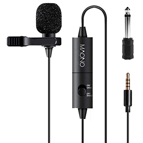 Product Cover Lavalier Microphone, MAONO AU100 Hands Free Clip-on Lapel Mic with Omnidirectional Condenser for Podcast, Recording, DSLR,Camera, Smartphone, PC,Laptop (236 in)