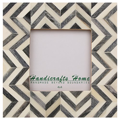 Product Cover Picture Frames Photo Frame Chevron Herringbone Vintage Wooden Handmade Naturals Bone Classic Size 4x4 Inch (Grey)
