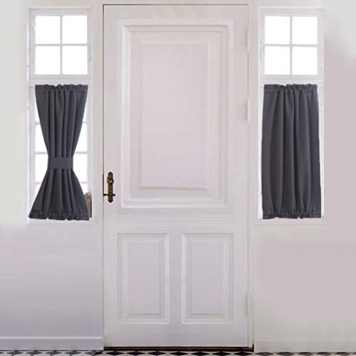 Product Cover Aquazolax Kitchen Door Curtain Panel - Solid Blackout Curtains 25x40-Inch Door Panel for French Doors - 1 Piece, Grey