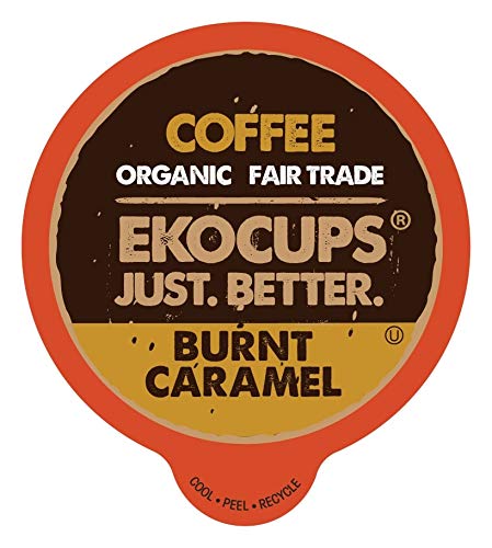 Product Cover EKOCUPS Artisan Organic Burnt Caramel, Dark Roast Hot or Iced Coffee in Recyclable Single Serve Cups for Keurig K-Cup Brewers, 20 Count